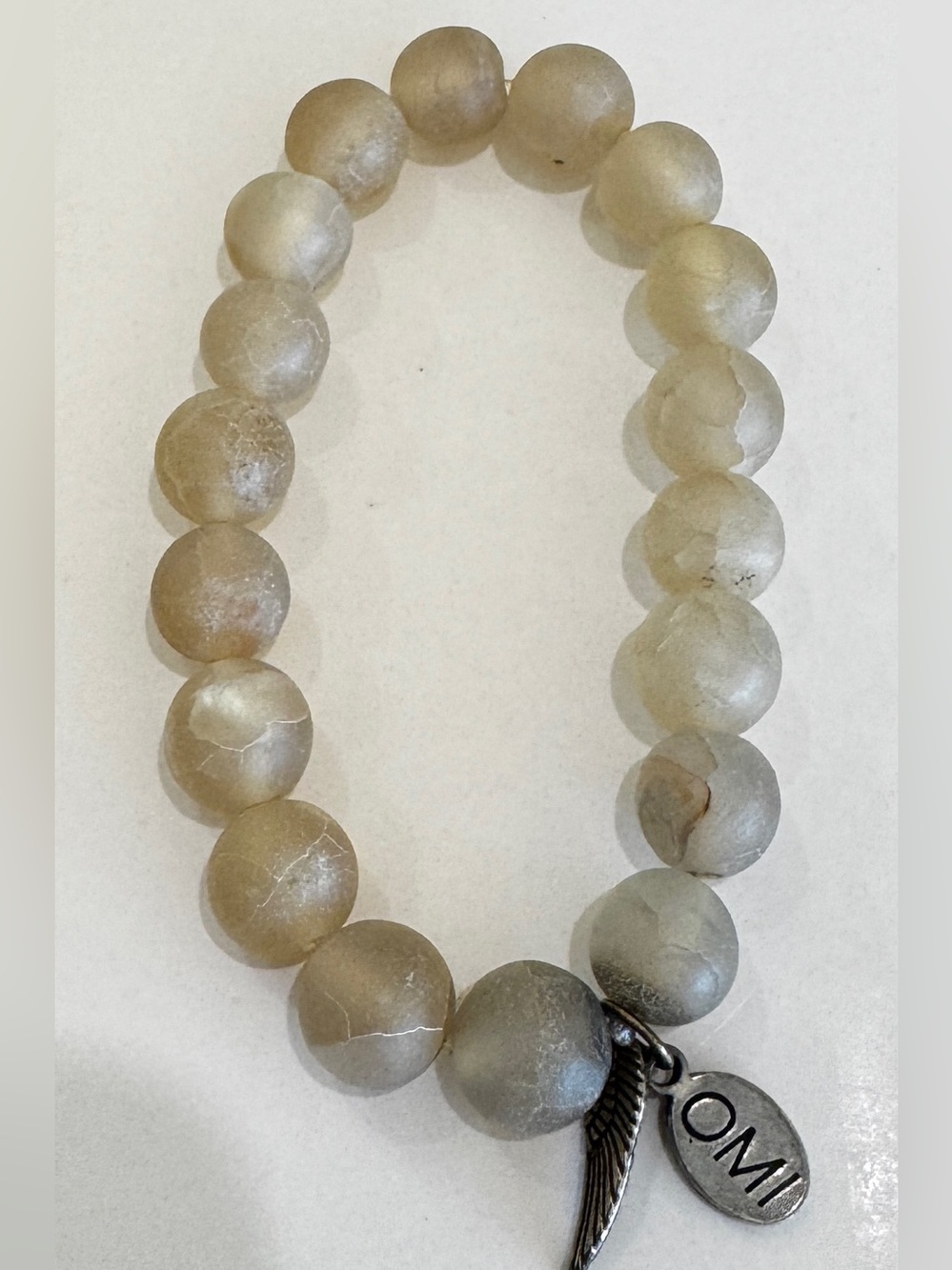 OMI- natural stone Neutral Matte Agate Stretch Bracelet